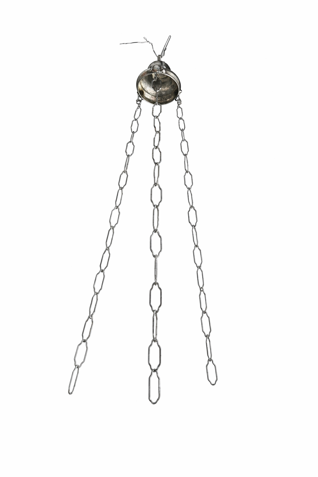 Lampe de sanctuaire ancienne laiton argenté ange ailé 130 cm