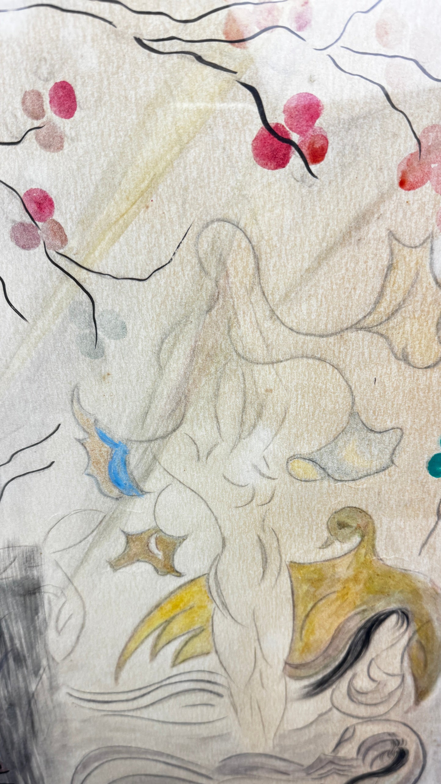 Peinture ésotérique de Marie Gosselin "les émules de Philémon et Baucis" 1962