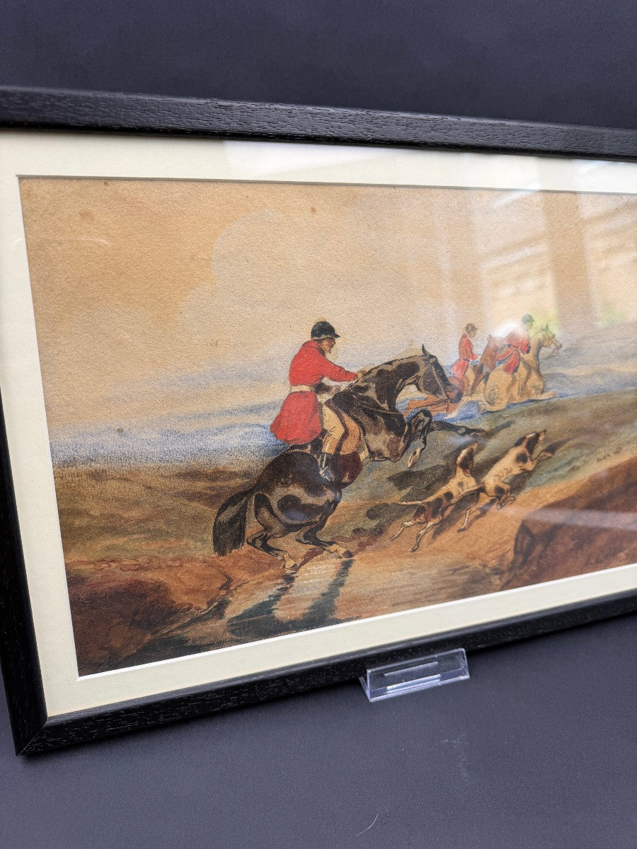Aquarelle XIXe, scène de chasse à courre d'après Alfred de Dreux — photo 6
