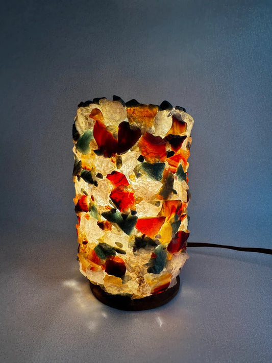 Lampe vintage en pierres et cristaux multicolores 16 cm style minéral années 70