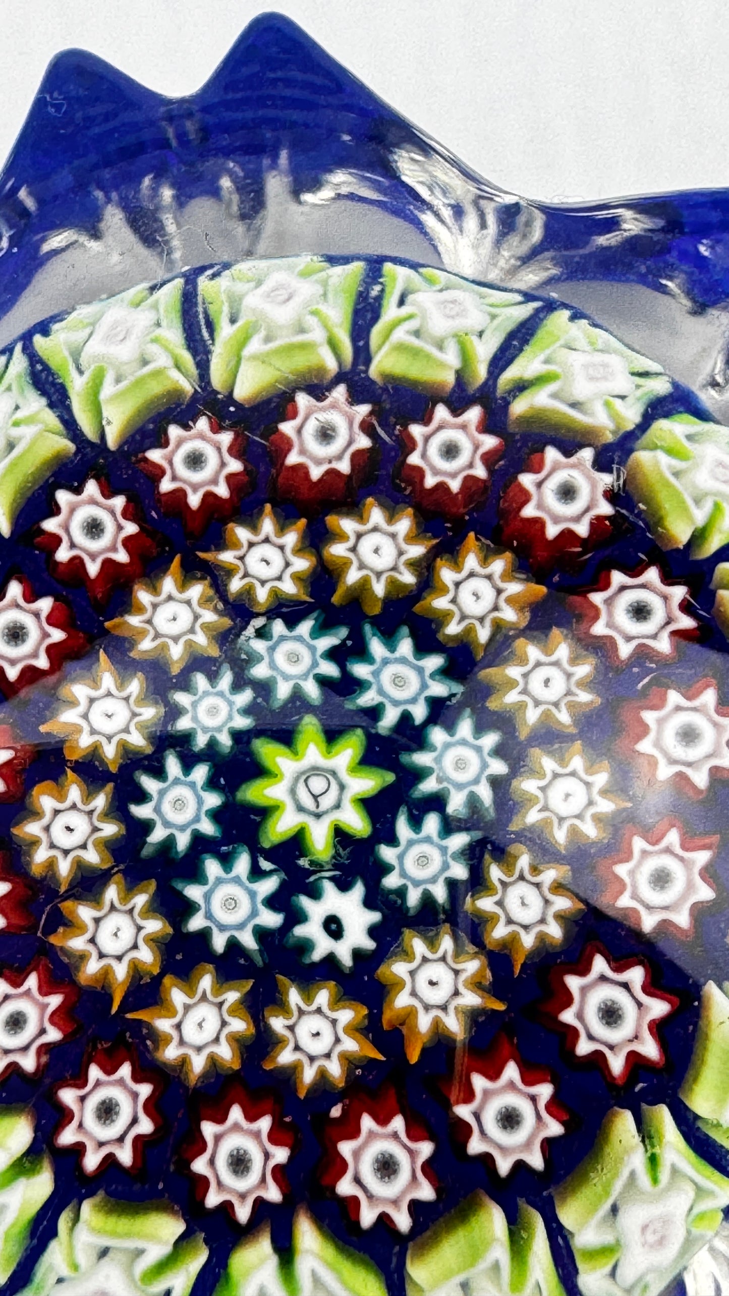 Presse papier millefiori cristal bleu forme étoilée Perthshire