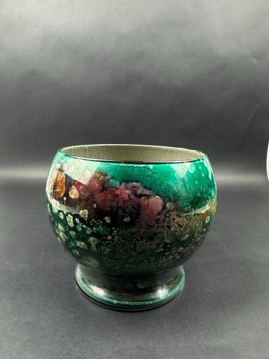 Cache-pot Art Déco en céramique à glaçures flammées – années 1920-30