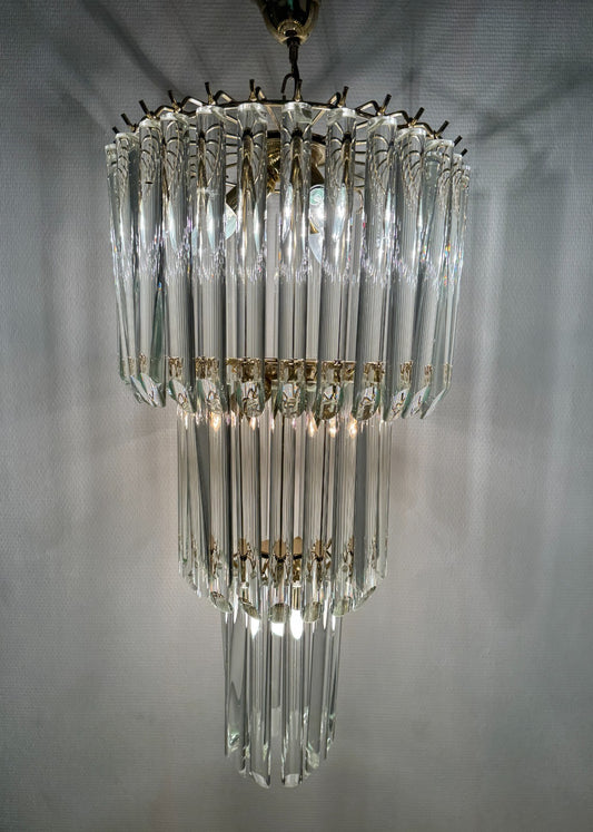 Lustre 3 rangs de tubes cristal Giesse Senago dans le gout de Venini, Italie