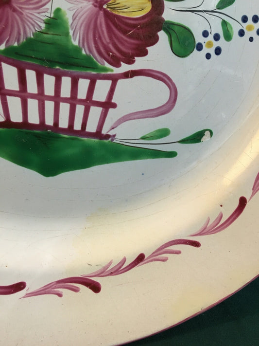 Grand plat faïence de l'est, décor au coq, Keller et Guérin Lunéville n°2