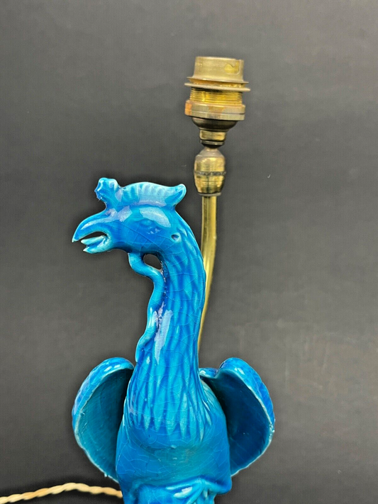 Pied De Lampe En Porcelaine Bleue De Chine, Phoenix