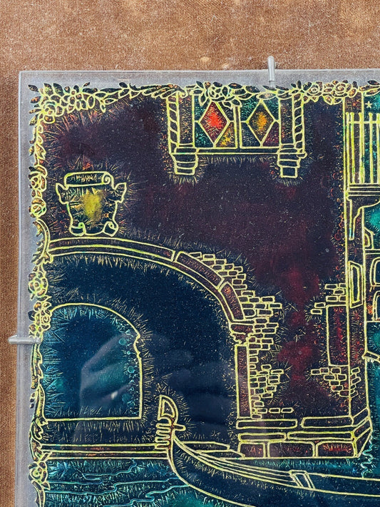 Cadre vintage en verre de Murano incisé, Venise