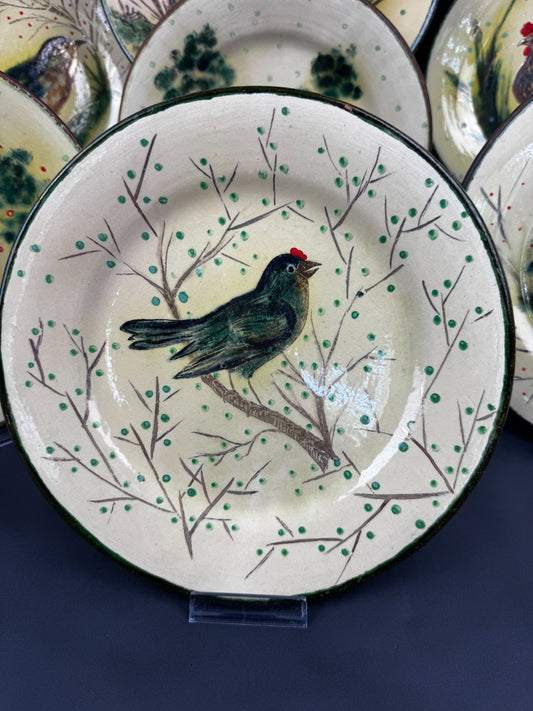 Service signé Costa Diaz – 6 assiettes plates + 1 grand plat – faïence catalane