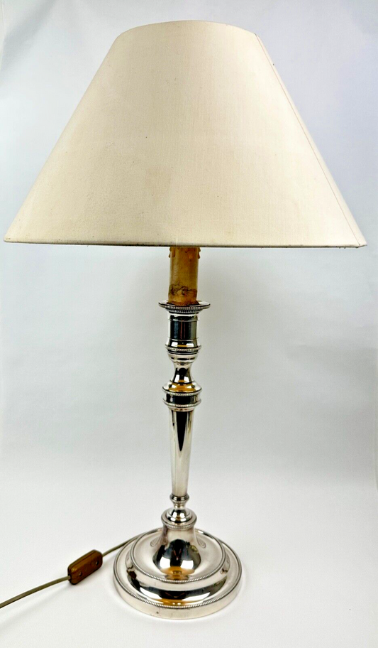 Grand Pied De Lampe En Bronze Argenté, Grand Bougeoir