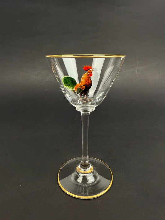 Suite De 4 Verres à Porto, à Cherry Dorflinger, Coq émaillé