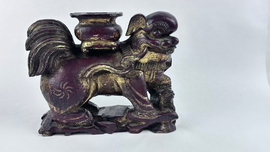 Paire de chiens de Fô en bois sculpté et doré 19ème