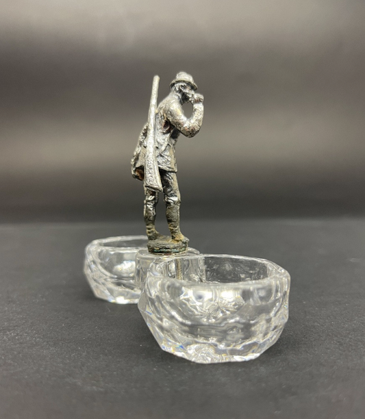 Saleron En Cristal Saint-louis, Figurine De Chasseur ou de soldat bronze argenté
