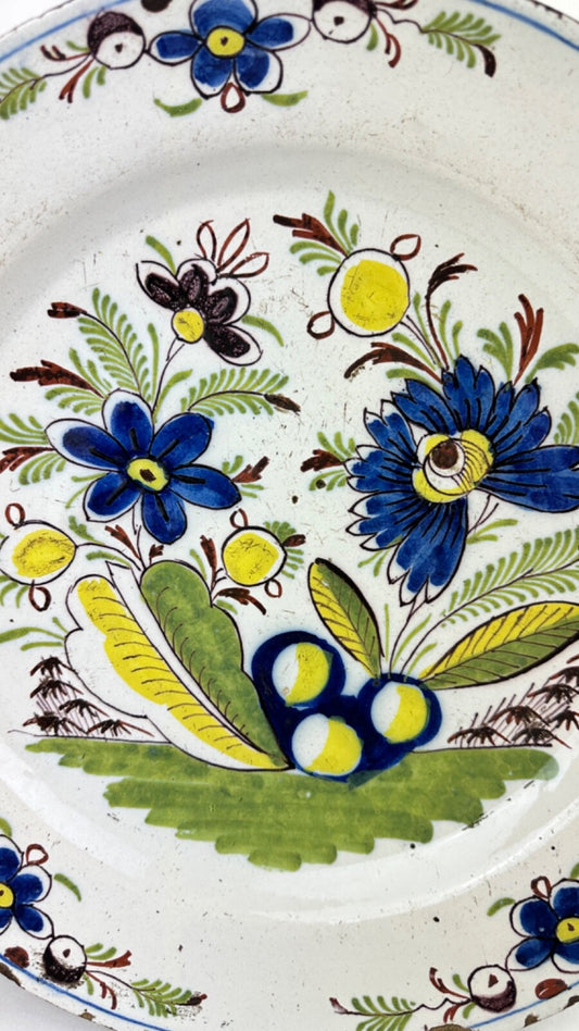 Grand plat en faïence de Delft Blanc Bleu 18ème 35,5 cm