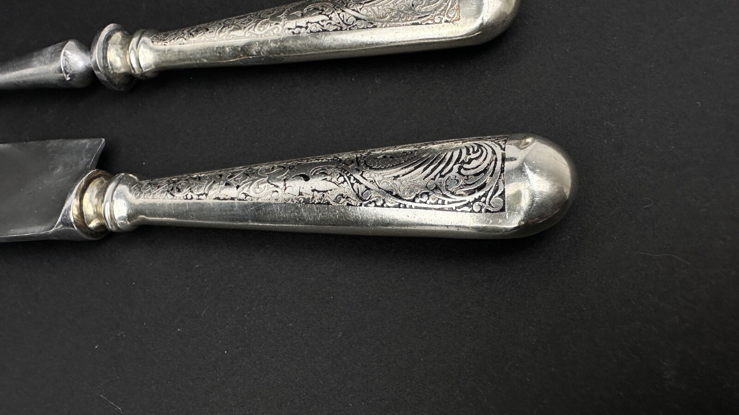 Service à découper manche guilloché argent