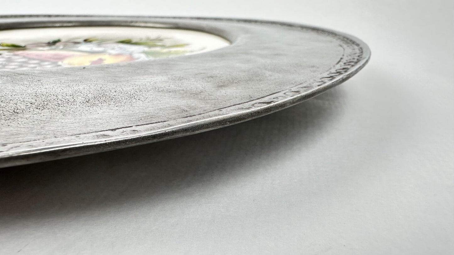 Assiette murale décorative faïence et étain aux fruits