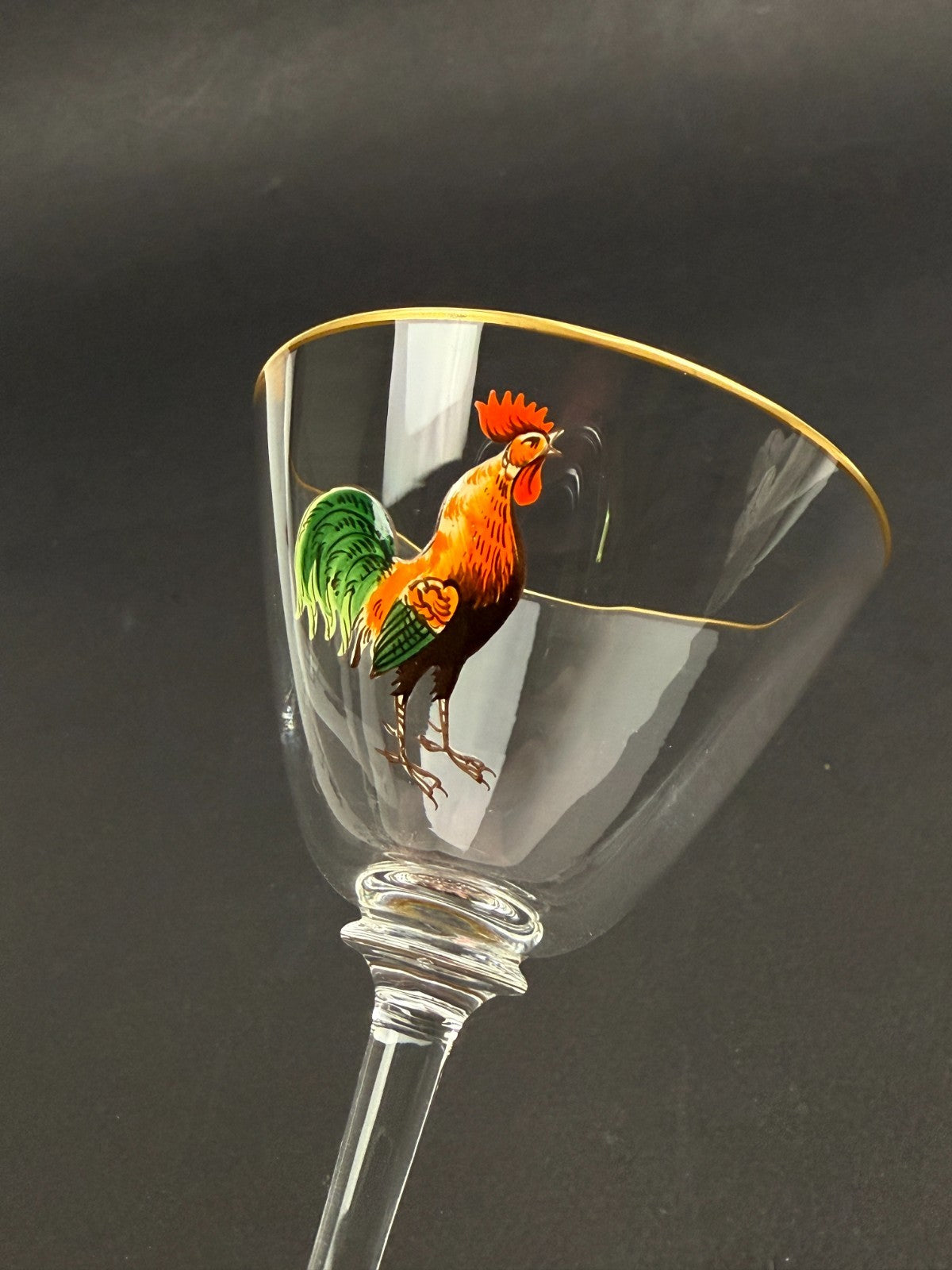 Suite De 4 Verres à Porto, à Cherry Dorflinger, Coq émaillé