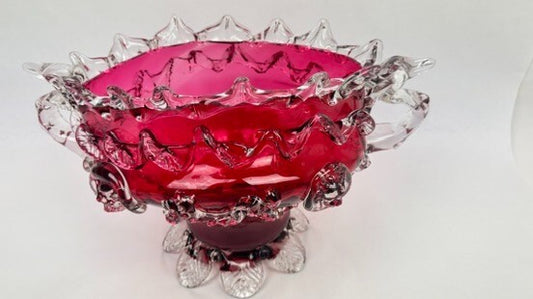 Jardinière en verre rouge framboise dans le goût d'Auguste Jean ou de Legras