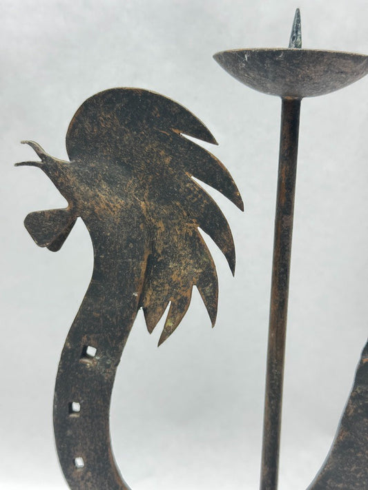 Chandelier coq en fer forgé esprit Marolles Jean Touret vers 1950