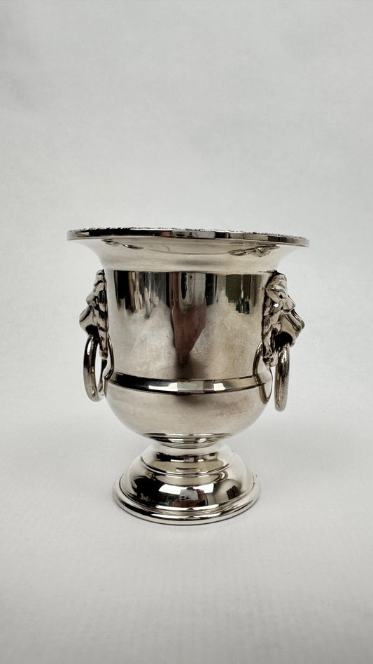 Porte cure-dents de table, métal argenté, forme Médicis, anses têtes de lion