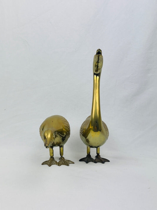 Couple de canards ou oies en laiton, décoration vintage