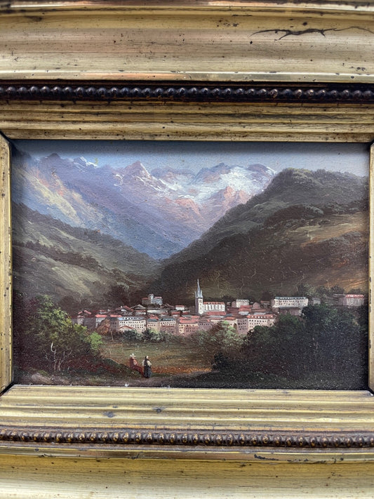 Huile sur panneau, école Suisse 19ème, Paysage montagneux
