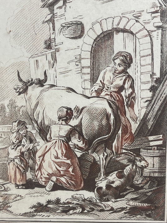 Louis-Marin Bonnet (1743-1793) La petite ferme gravure rehaussée