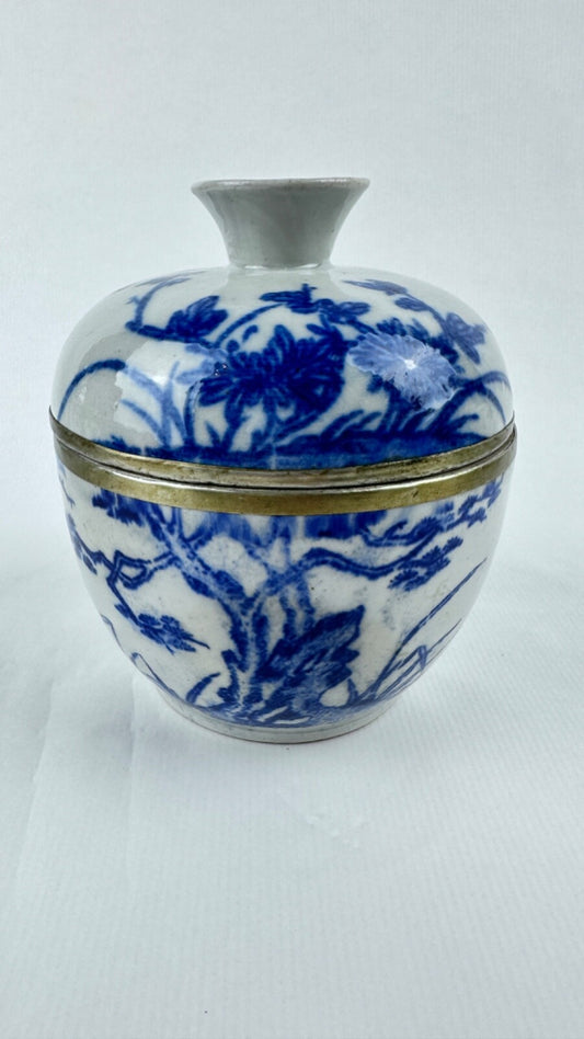Pot couvert bleu et blanc Chine 18ème