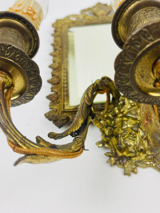 Paire d'appliques miroir en bronze 19ème