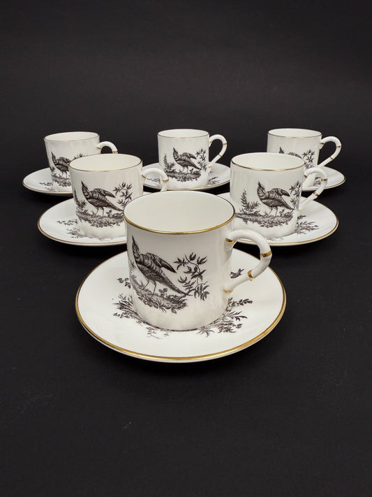 Suite de 6 tasses à café Royal Worcester, faisan noir