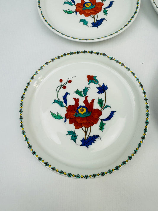 4 coupelles Porcelaine de Paris décor Pavot fleurs rouges et bleues