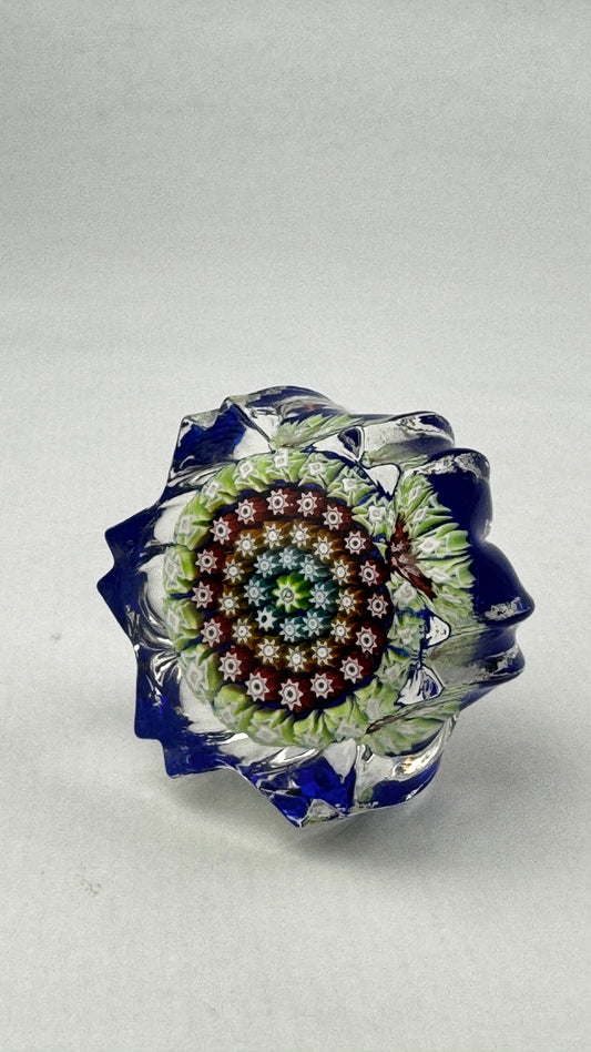 Presse papier millefiori cristal bleu forme étoilée Perthshire