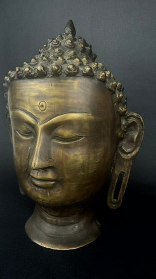 Tête de Bouddha Bronze Massif 25cm Sculpture Asie Vintage Patinée
