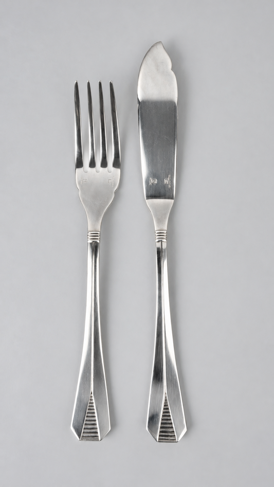 Couteau et fourchette à poisson Christofle Atlantide, vue entière