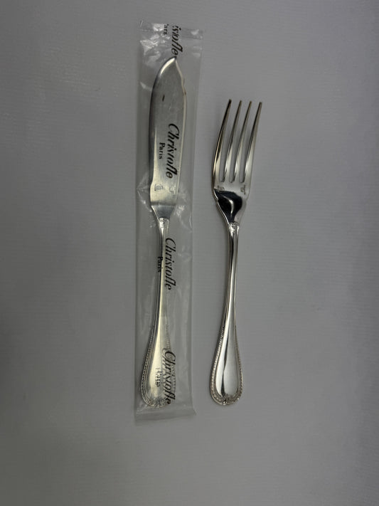 Christofle Malmaison, couvert à poisson, dos et sachet Christofle d'origine