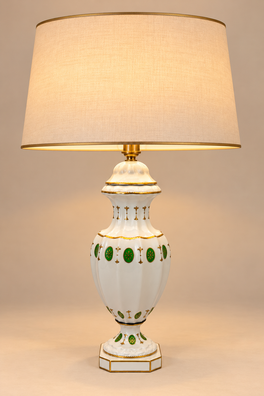 Porcelaine de Paris – Pied de lampe modèle Médaillon Louis XVI, médaillons verts et or – 41 cm