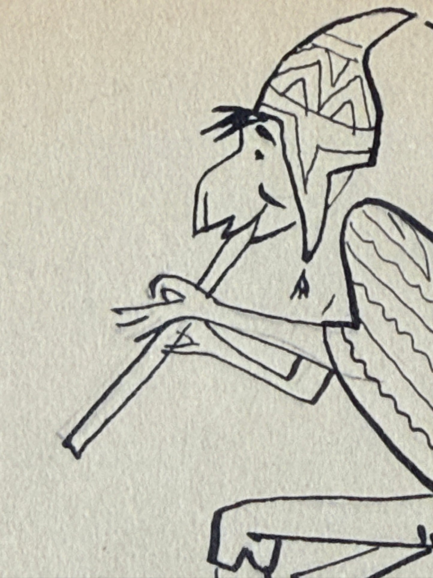 Dessin à l'encre, joueur de flûte sur un escargot 1962