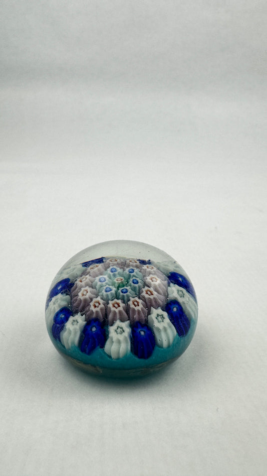Presse papier millefiori turquoise bleu blanc XXe siecle