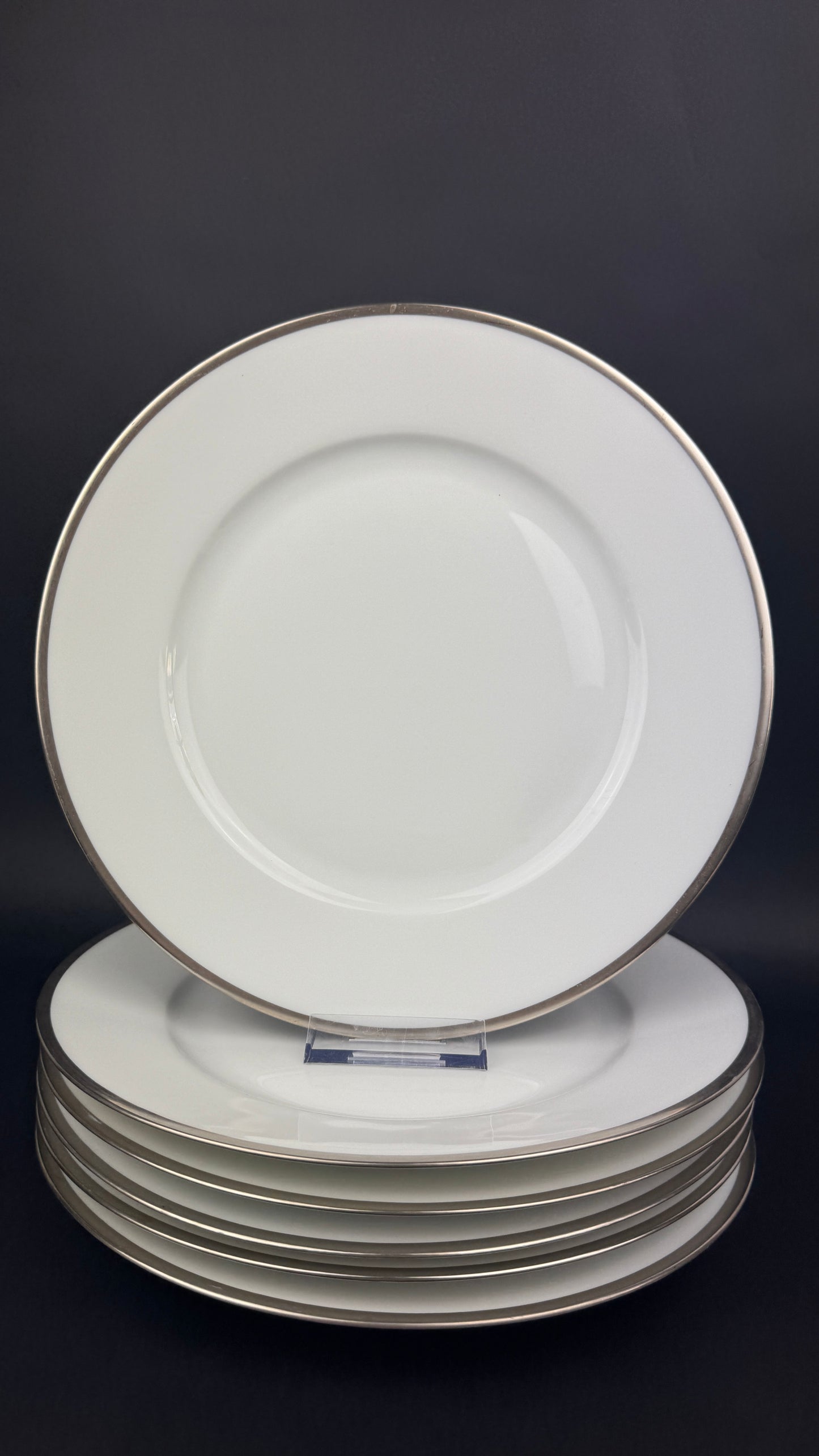 Raynaud, Fontainebleau Platine, suite de 6 assiettes à aile 25 cm