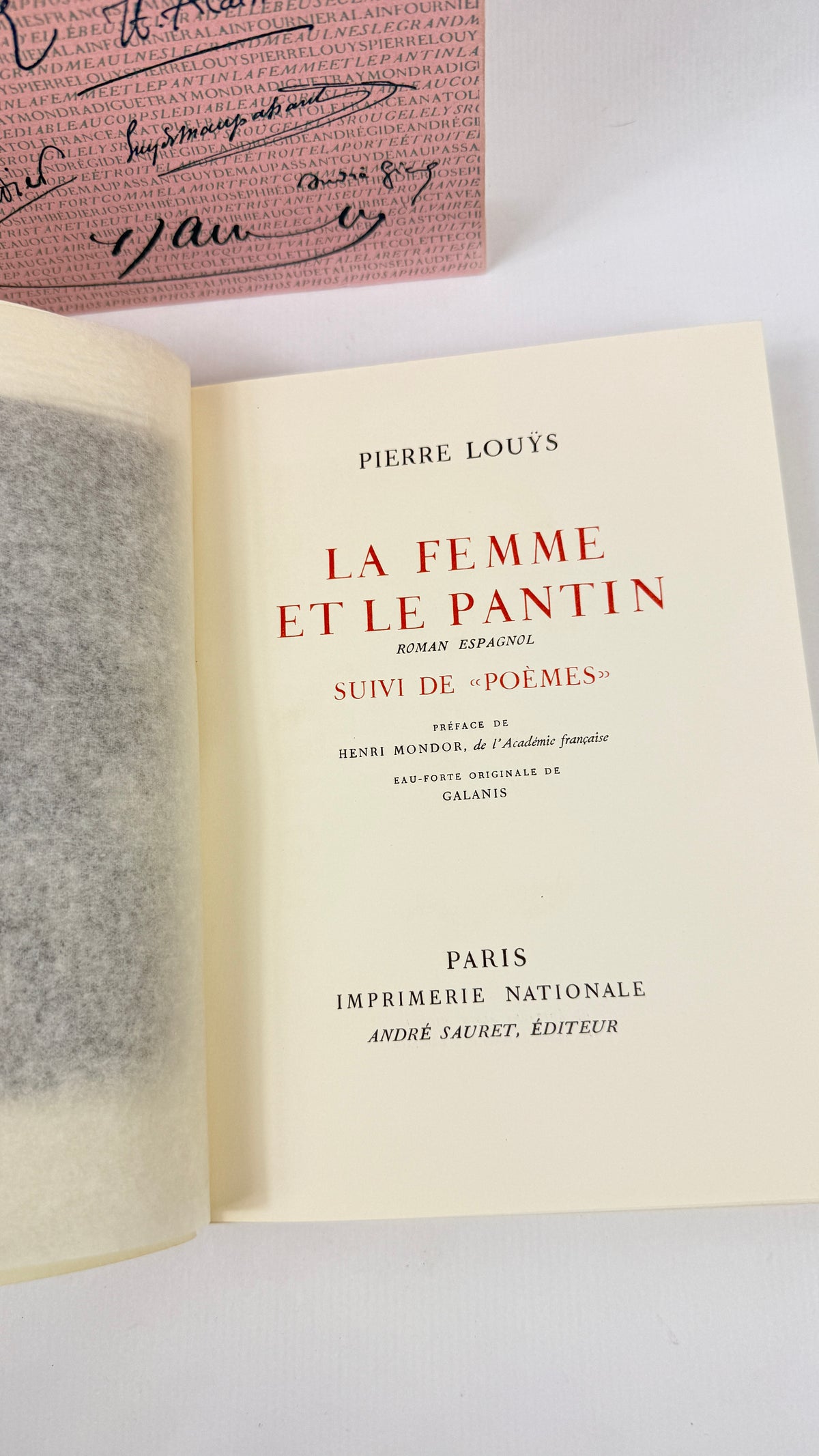 Pierre Louÿs – La Femme et le pantin, eau-forte de Galanis, Imprimerie Nationale / André Sauret, ex. n° 1225