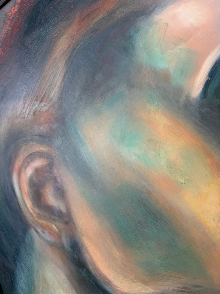 Huile sur carton – Étude stylisée Art Déco d’après l’Adam de la Chapelle Sixtine – 60 x 80 cm