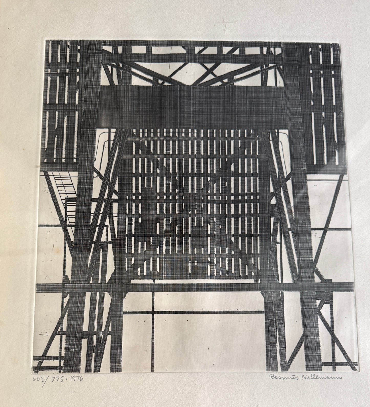 Rasmus Nellemann lithographie signee 1976 structure industrielle 37,5 x 46 cm
