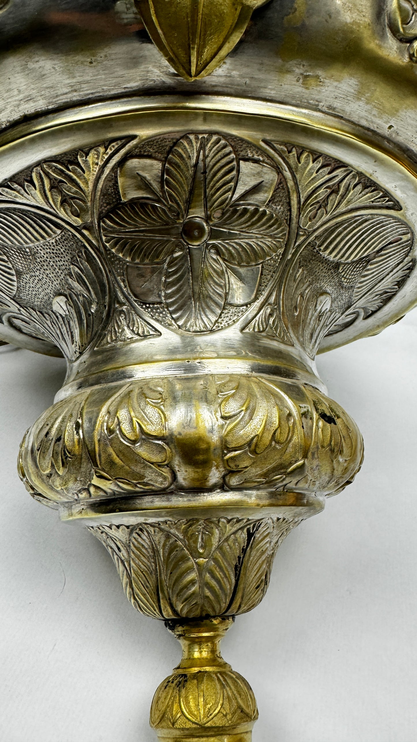 Lampe de sanctuaire ancienne laiton argenté ange ailé 130 cm