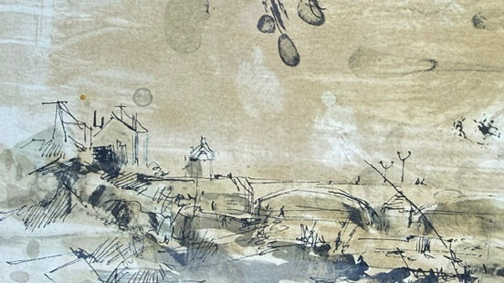 Dessin original encre et aquarelle La Charité sur Loire XXe siècle encadré
