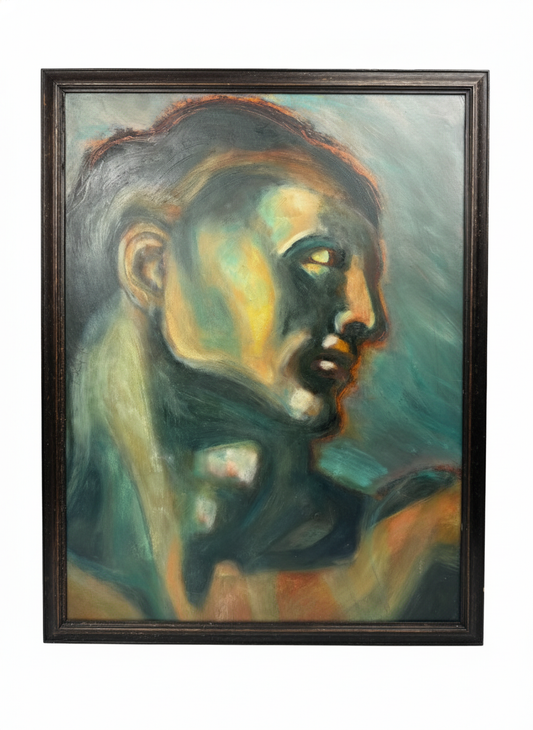 Huile sur carton – Étude stylisée Art Déco d’après l’Adam de la Chapelle Sixtine – 60 x 80 cm