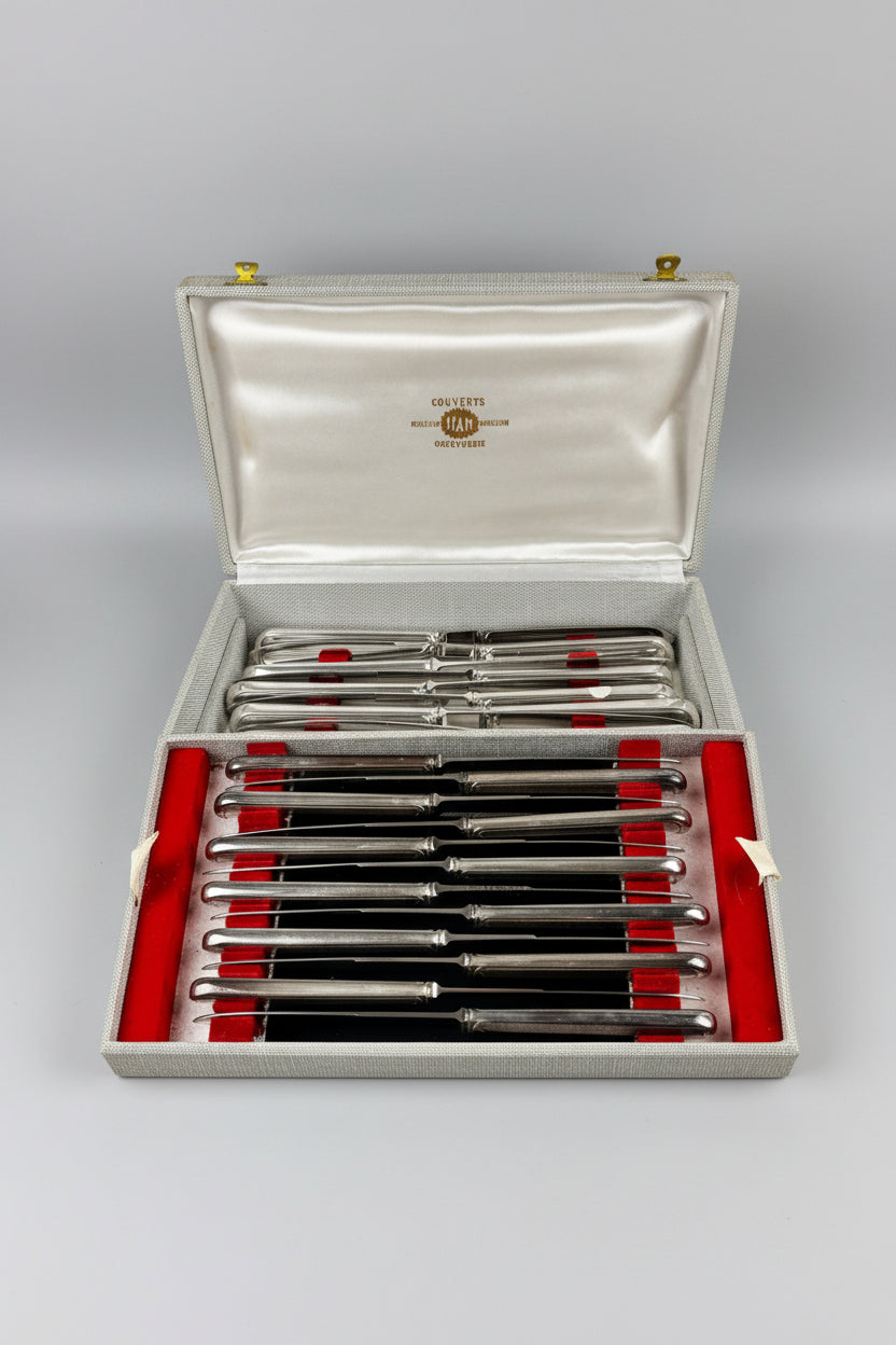 Coffret de 24 couteaux en métal argenté SFAM, modèle filet