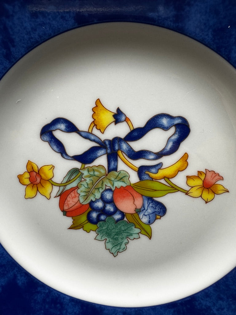 6 assiettes dessert Bernardaud Limoges Borghese bord bleu fruits ruban