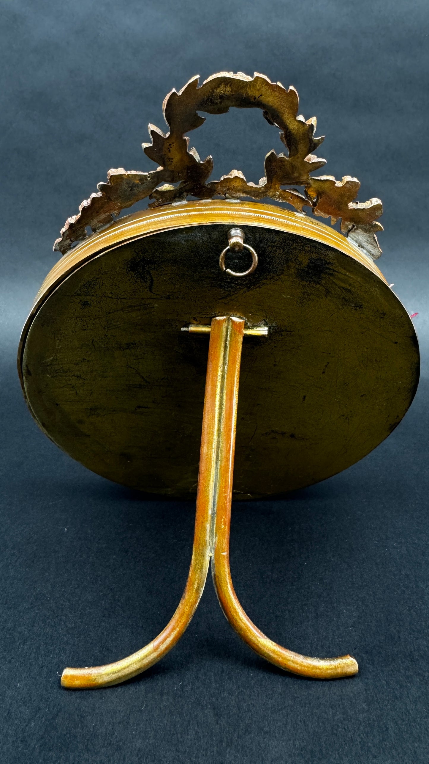 Cadre rond style Louis XVI bronze couronne laurier 19 cm