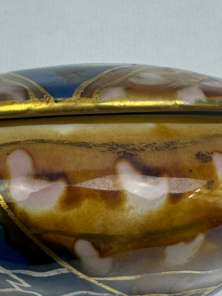 Bonbonnière Tharaud Limoges émail bleu et brun à décor doré – vers 1950