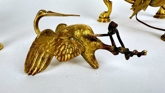 Paire de candélabres à la grue en bronze doré, modèle bambou — photo 2
