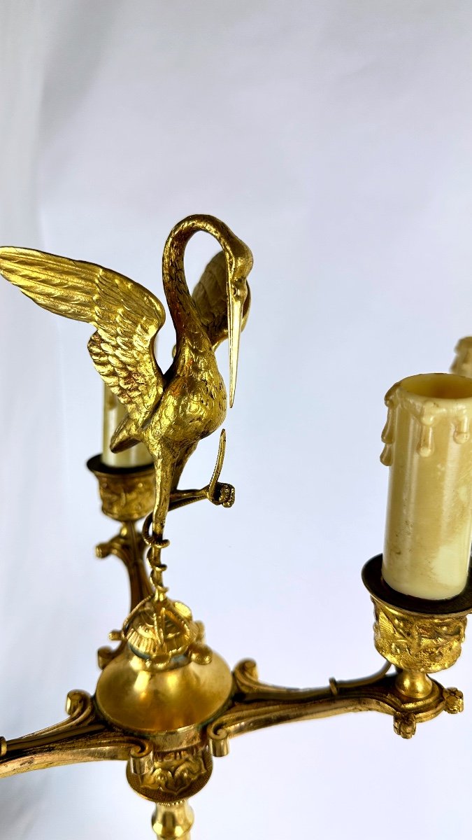 Paire de candélabres à la grue en bronze doré, modèle bambou — photo 3