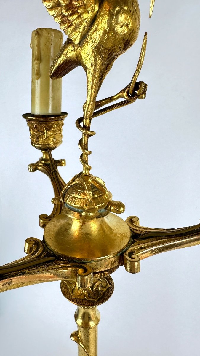 Paire de candélabres à la grue en bronze doré, modèle bambou — photo 4